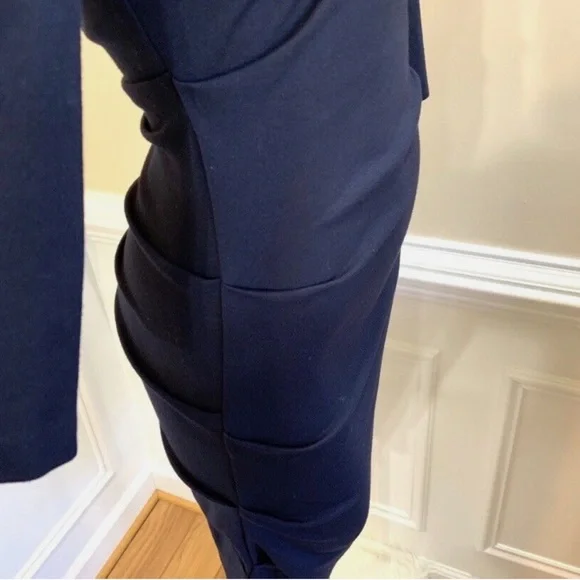 Nicole Miller Artelier Navy Blue Ruched Dress Midi Womens Small 006082 | O134 - Picture 3 of 12